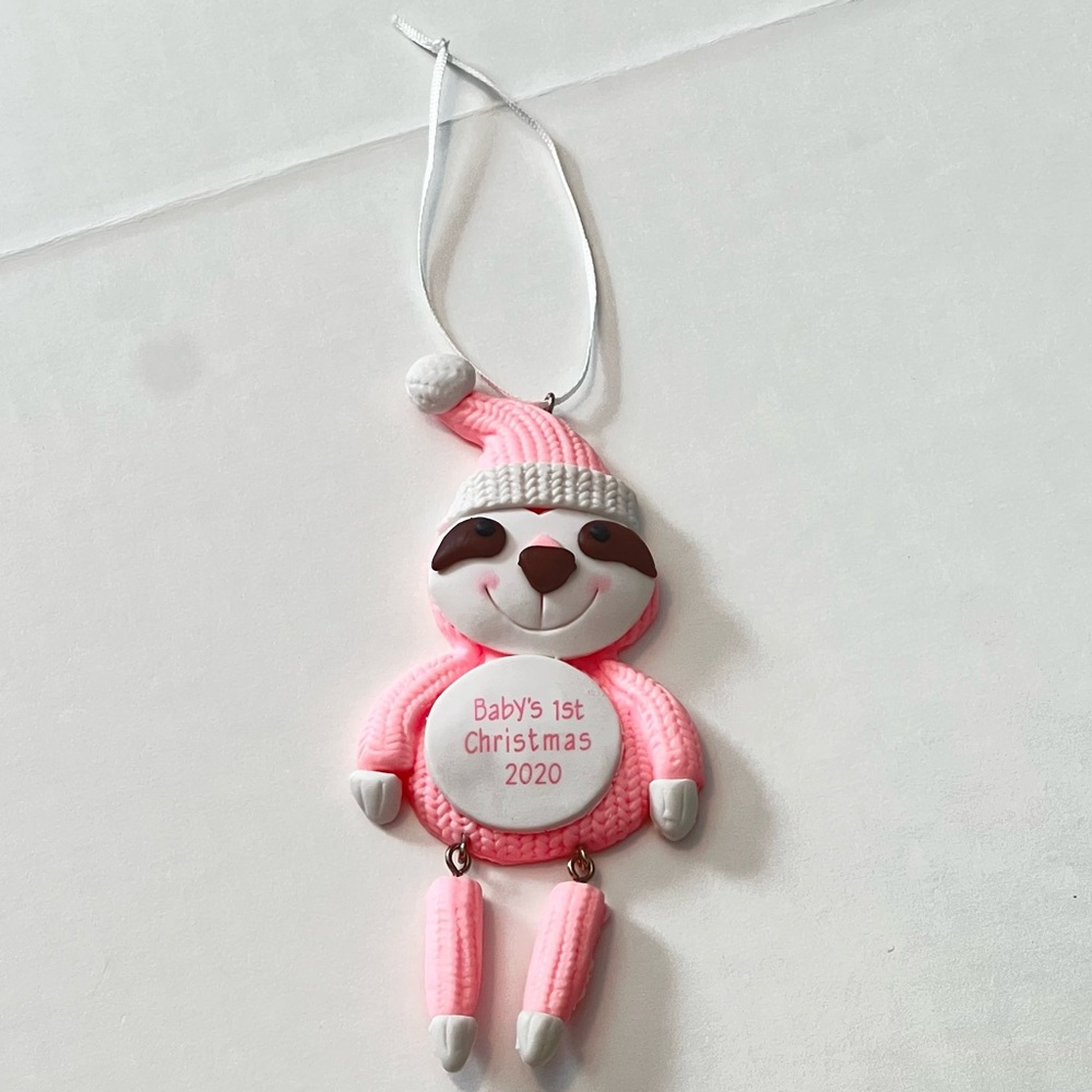 Baby’s First Christmas 2020 Pink Ornament Koala in Sweater Suit and beanie swing